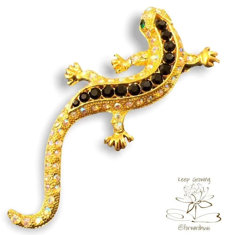 Rhinestone Lizard Brooch Pin - Picture 3 of 6